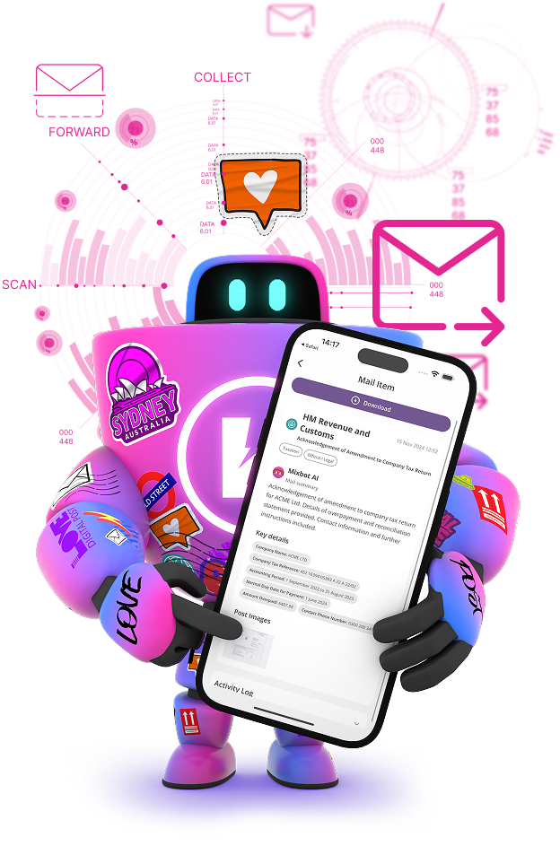 Robot on scan background holding phone